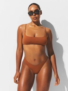 Skims Classic Swim Square Neck Scoop Top Bronze Large